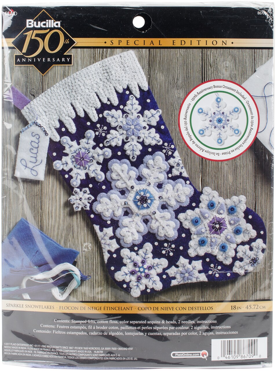 Bucilla Felt Stocking Applique Kit 18" Long-Sparkle Snowflake